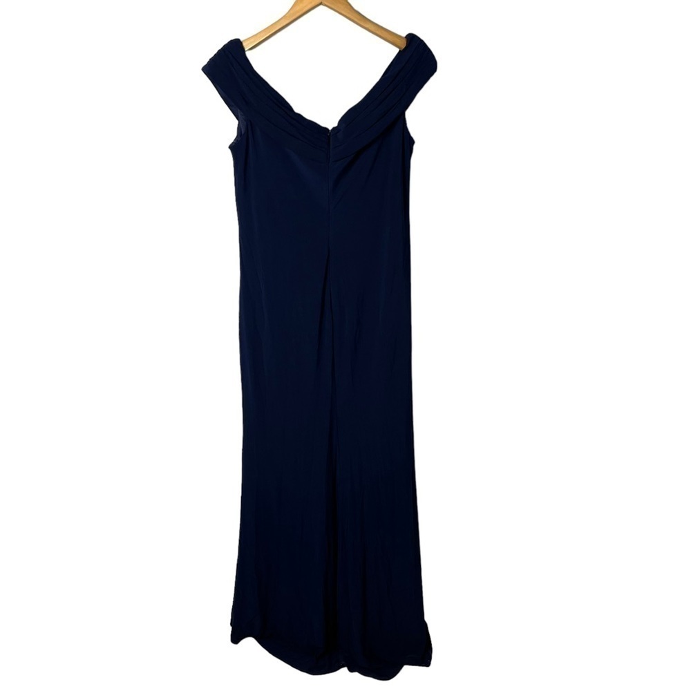 La Femme Ruched Jersey Long Gown Off The Shoulder Blue Size 14 Mother of Bride - Picture 5 of 8